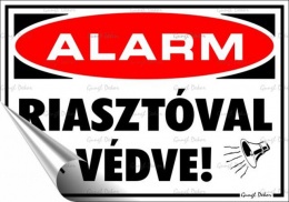 Információs matrica, 11,6x16,6 cm, "Riasztóval védve"